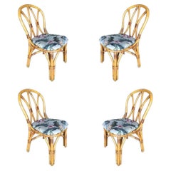 Restored Rattan Dining Side Chair w/ "Hour Glass" Back, Set of Four