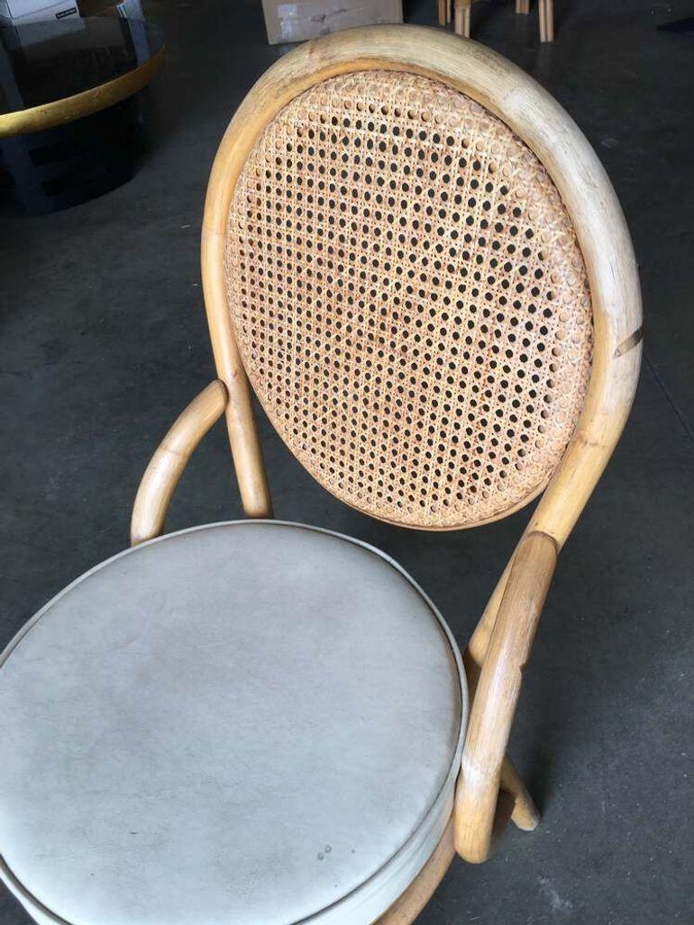 Restored Rattan Dining Side Chair w/ Round Wicker Seat, Set of Six For Sale 1