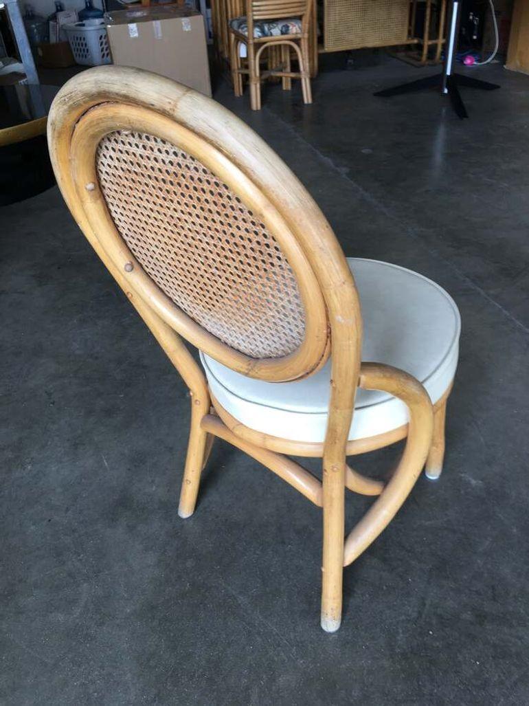 Restored Rattan Dining Side Chair w/ Round Wicker Seat, Set of Six For Sale 2
