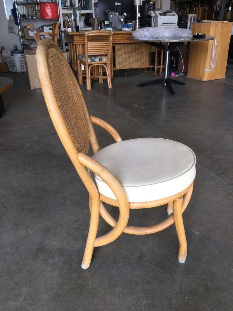 Mid-20th Century Restored Rattan Dining Side Chair w/ Round Wicker Seat, Set of Six For Sale