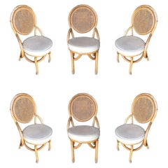 Restored Rattan Dining Side Chair w/ Round Wicker Seat, Set of Six