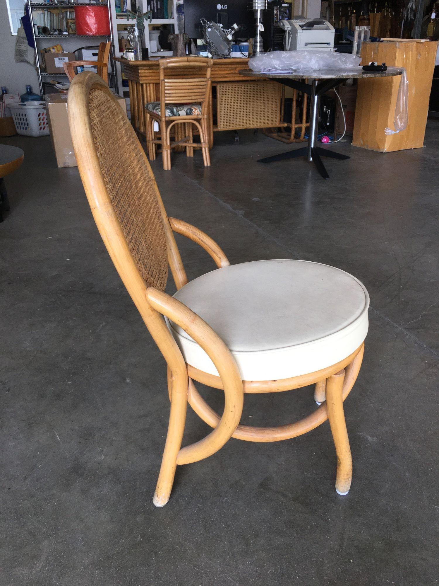 Restored Rattan Dining Side Chair with Round Woven Wicker Seat, Set of Six 4