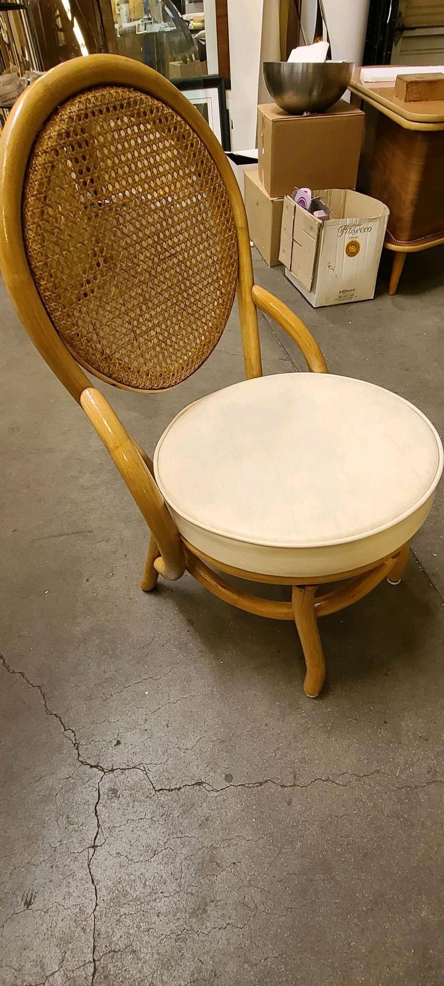 Restored Rattan Dining Side Chair with Round Woven Wicker Seat, Set of Six 6