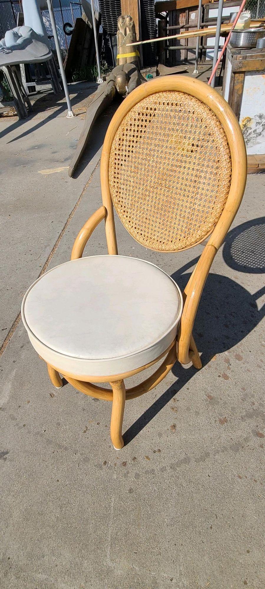 Restored Rattan Dining Side Chair with Round Woven Wicker Seat, Set of Six 7