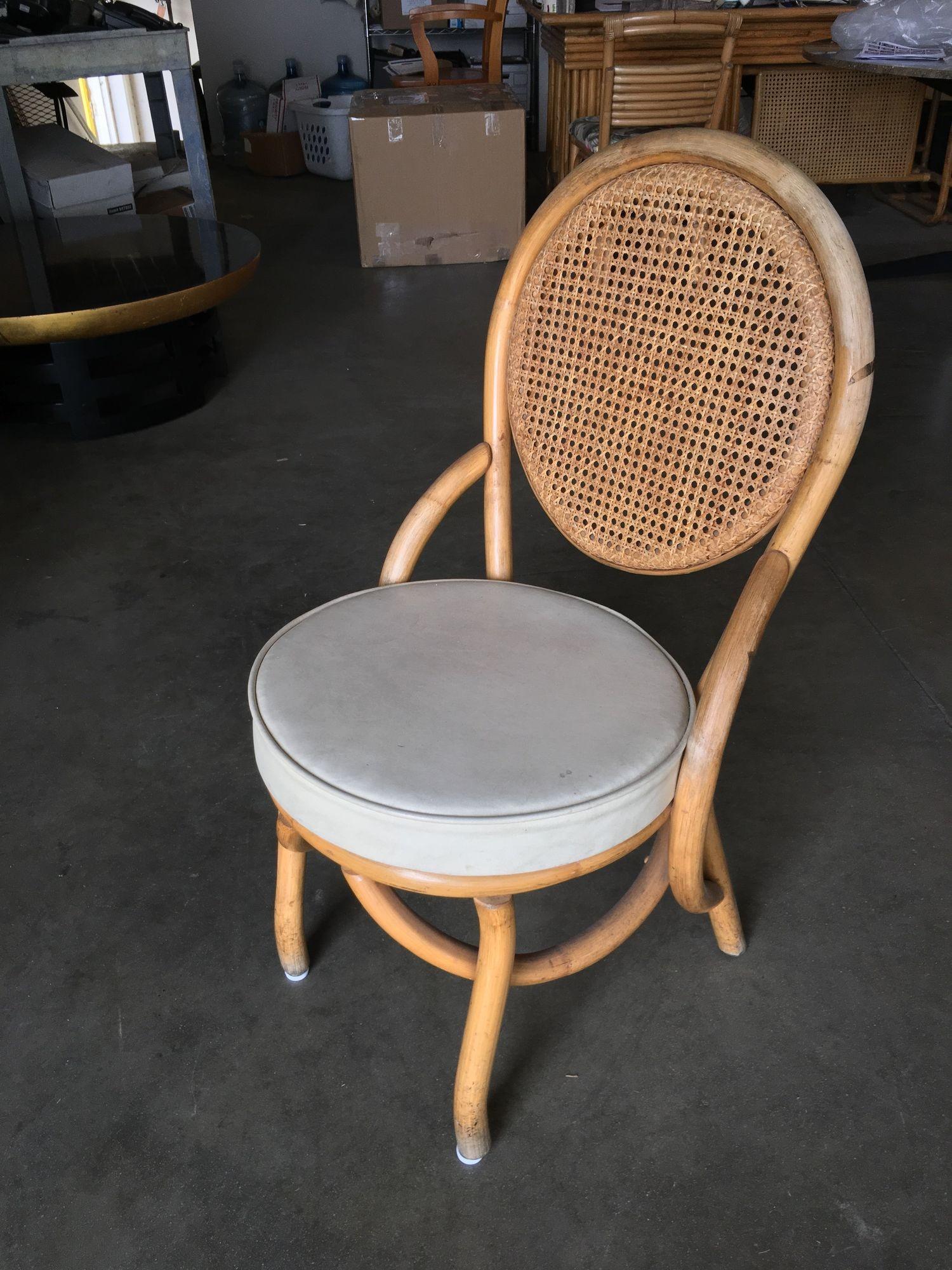 Restored Rattan Dining Side Chair with Round Woven Wicker Seat, Set of Six 1