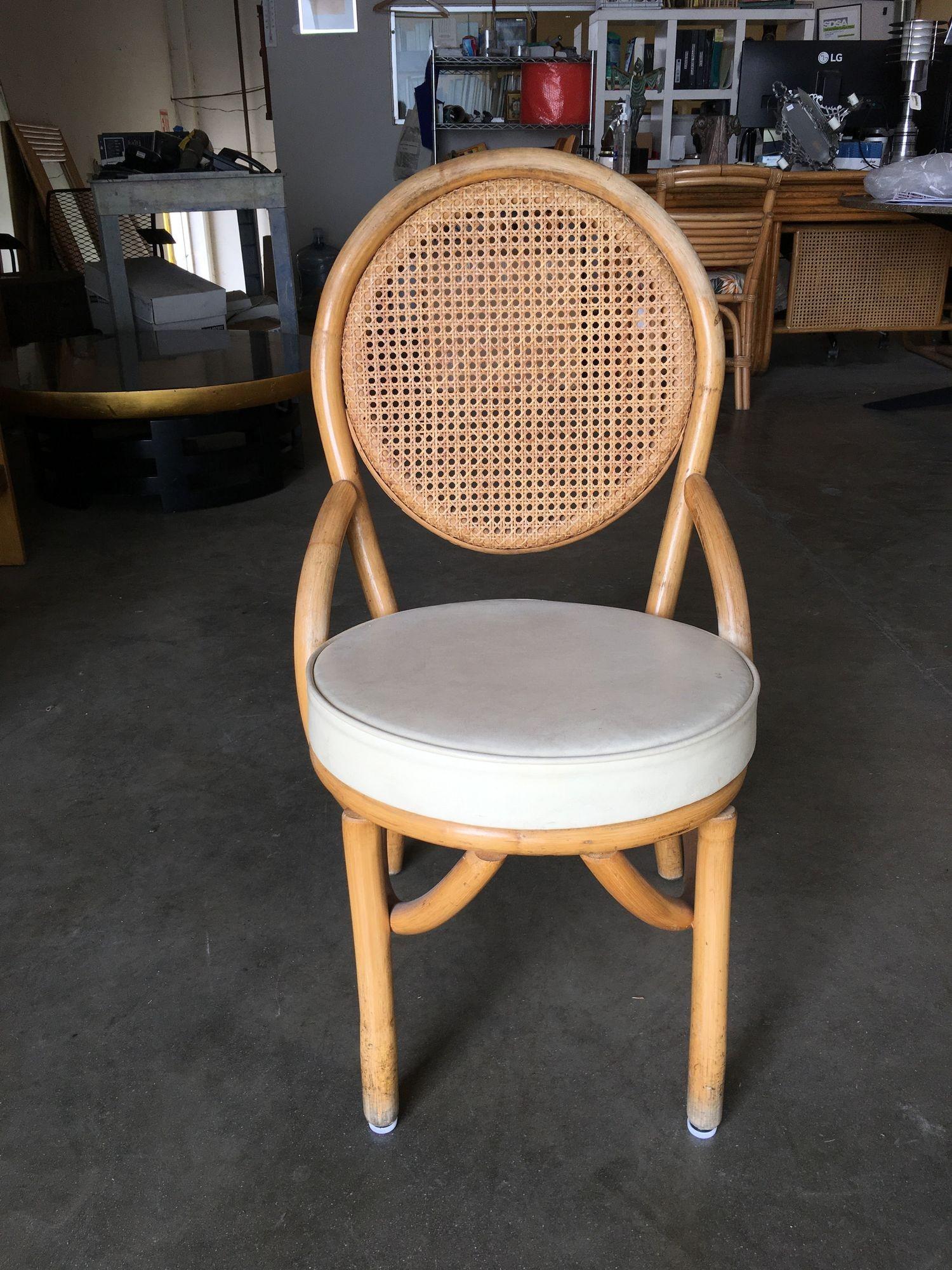 Restored Rattan Dining Side Chair with Round Woven Wicker Seat, Set of Six 2