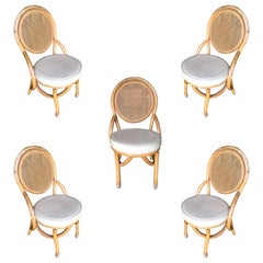 Restored Rattan Dining Side Chair with Woven Wicker Seat Back, Set of Five