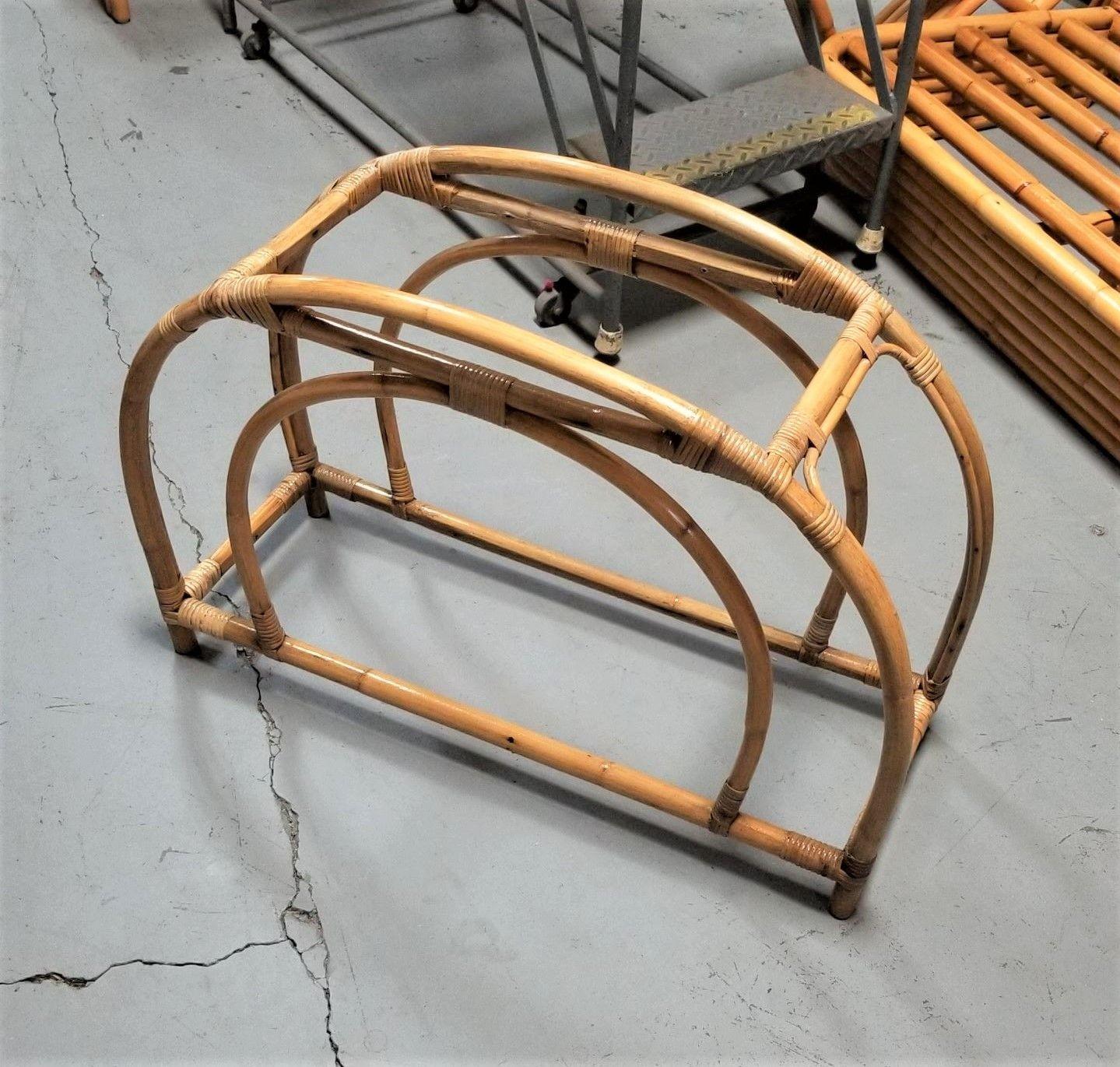 Mid-Century Modern Restored Rattan Double Arched Two-Tiered Single Strand Side Table For Sale