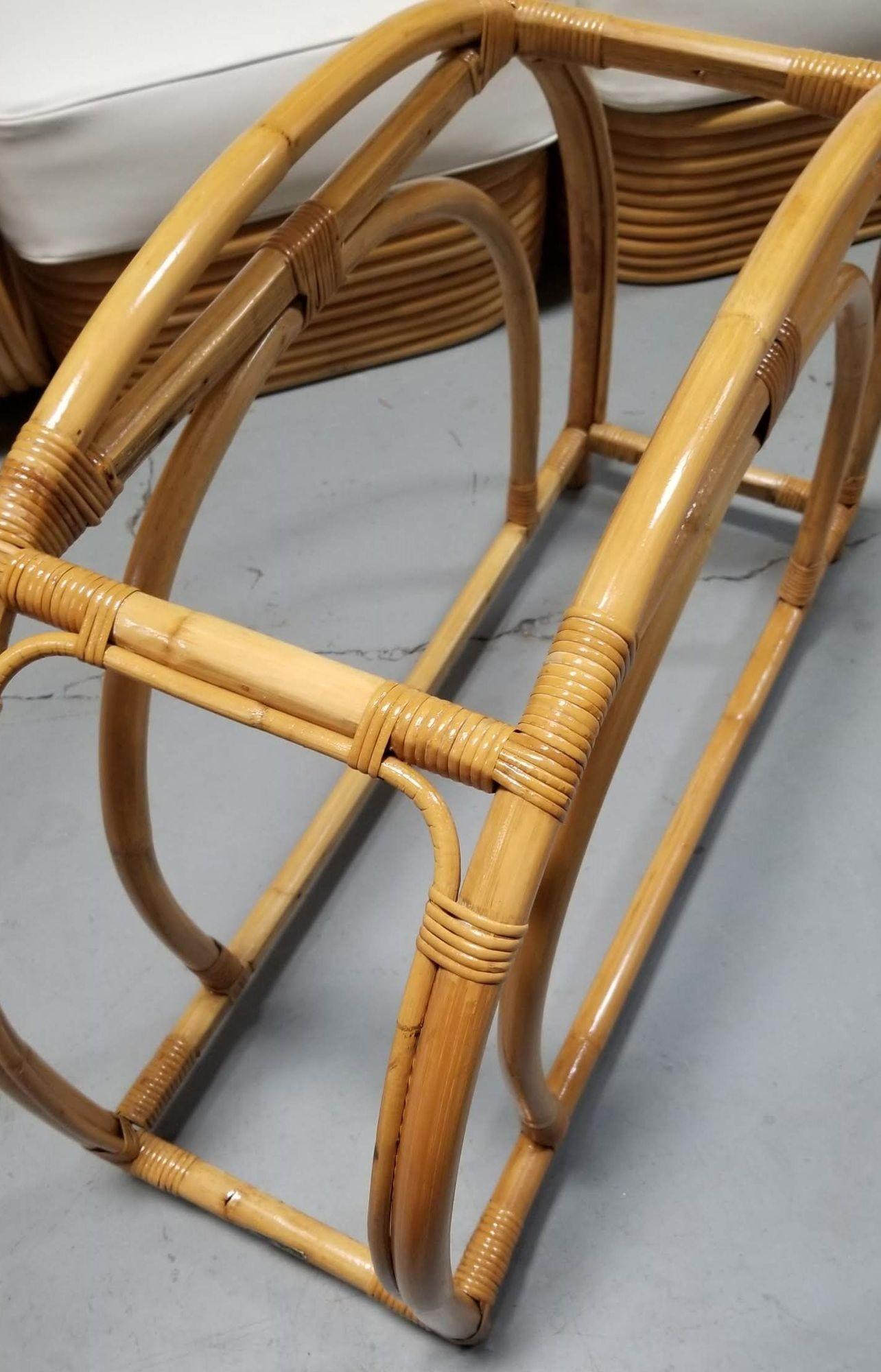 Mid-Century Modern Restored Rattan Double Arched Two-Tiered Single Strand Table For Sale