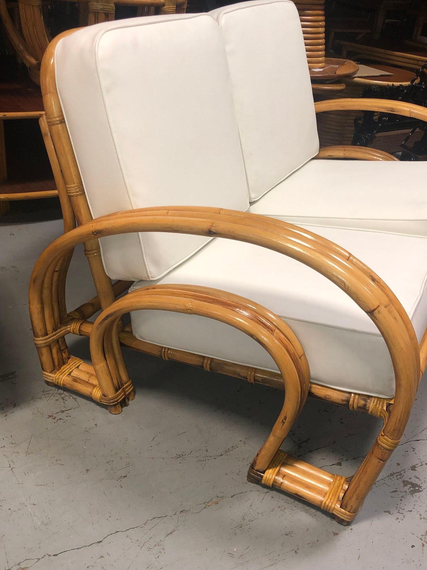 Restored Rattan Double Horseshoe Settee - Pair For Sale 6
