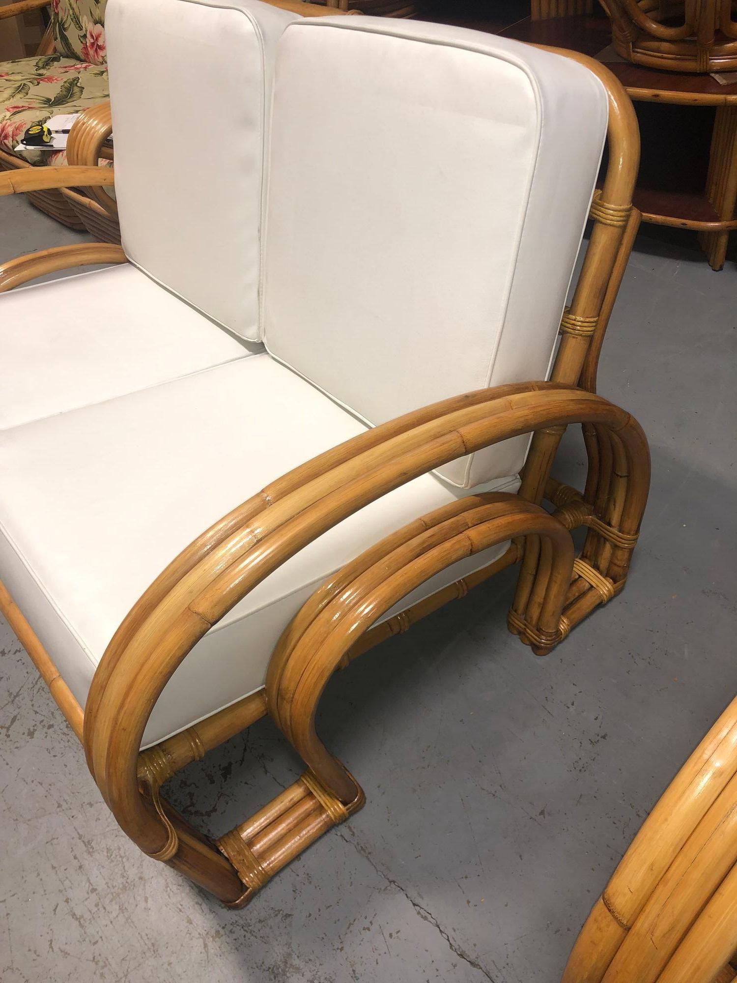 Restored Rattan Double Horseshoe Settee - Pair For Sale 7