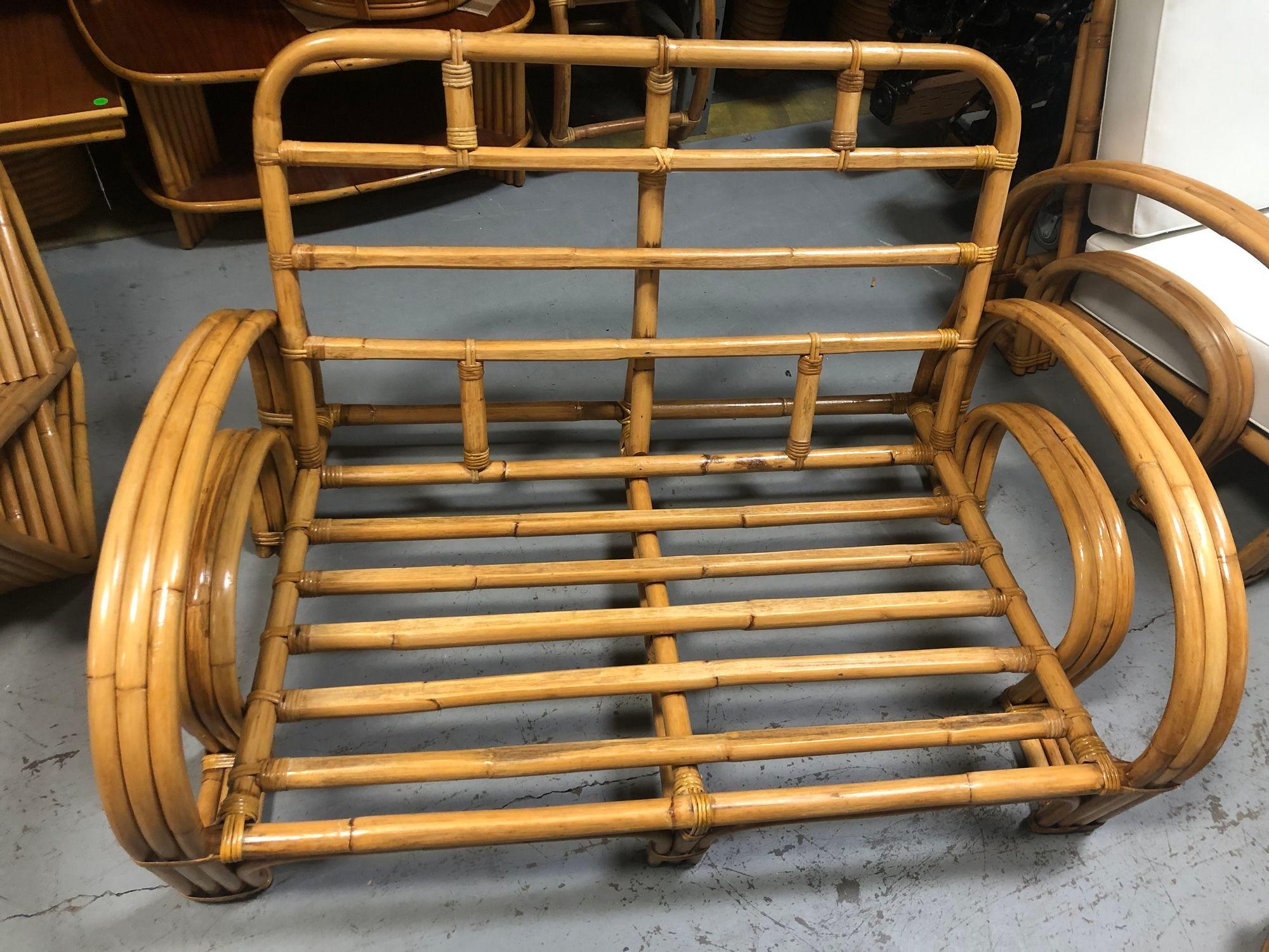 Restored Rattan Double Horseshoe Settee - Pair For Sale 11