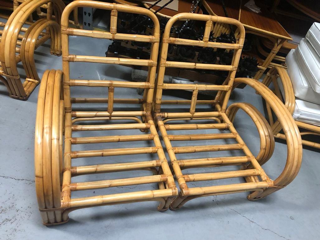 Restored Rattan Double Horseshoe Settee - Pair In Excellent Condition For Sale In Van Nuys, CA