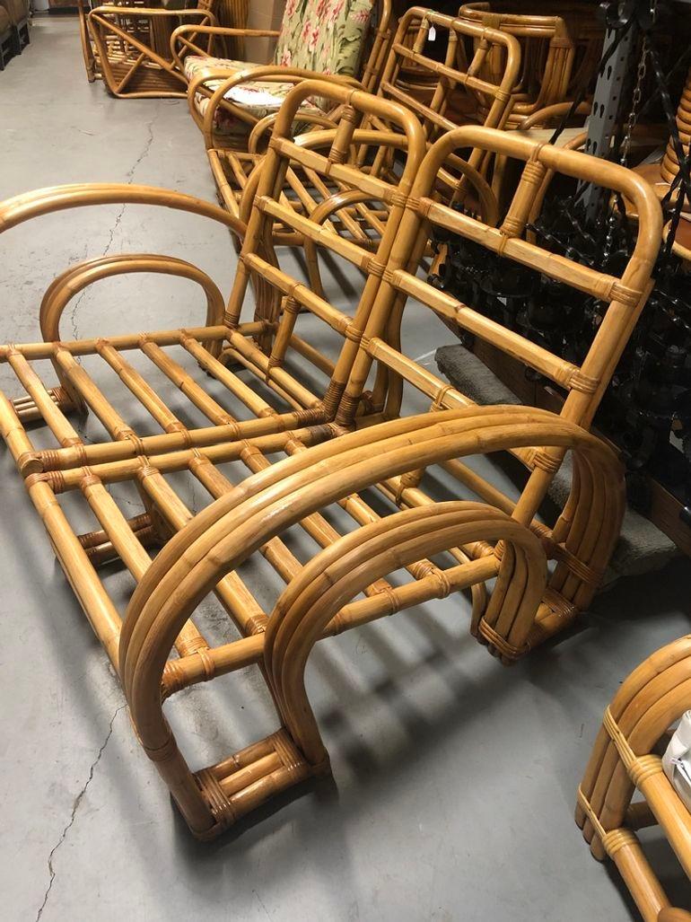 Restored Rattan Double Horseshoe Settee - Pair For Sale 4