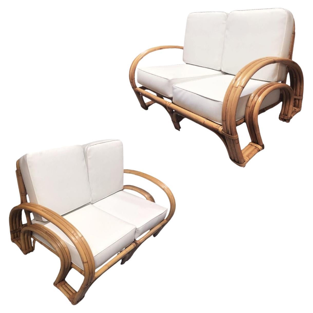 Restored Rattan Double Horseshoe Settee - Pair For Sale