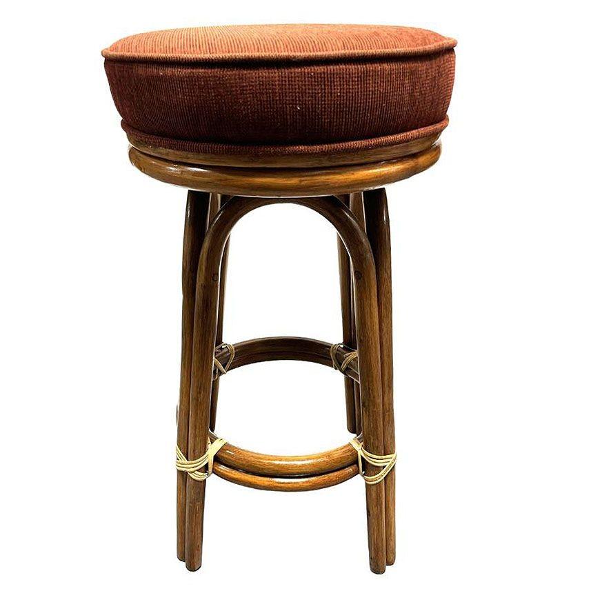 American Restored Rattan Double Stand Arched Leg Barstool w/ Red Seat, Set of 6 For Sale