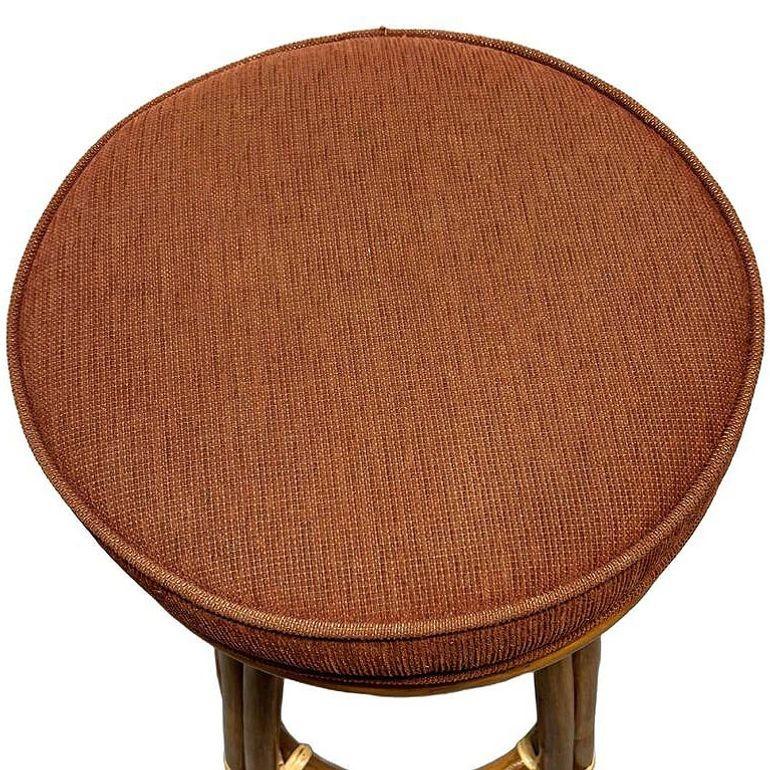 Restored Rattan Double Stand Arched Leg Barstool w/ Red Seat, Set of 6 In Excellent Condition For Sale In Van Nuys, CA