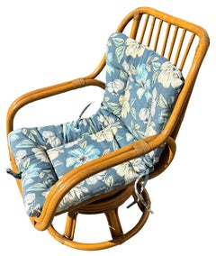 Restored Rattan Double-Strand Swivel Seat Lounge Chair
