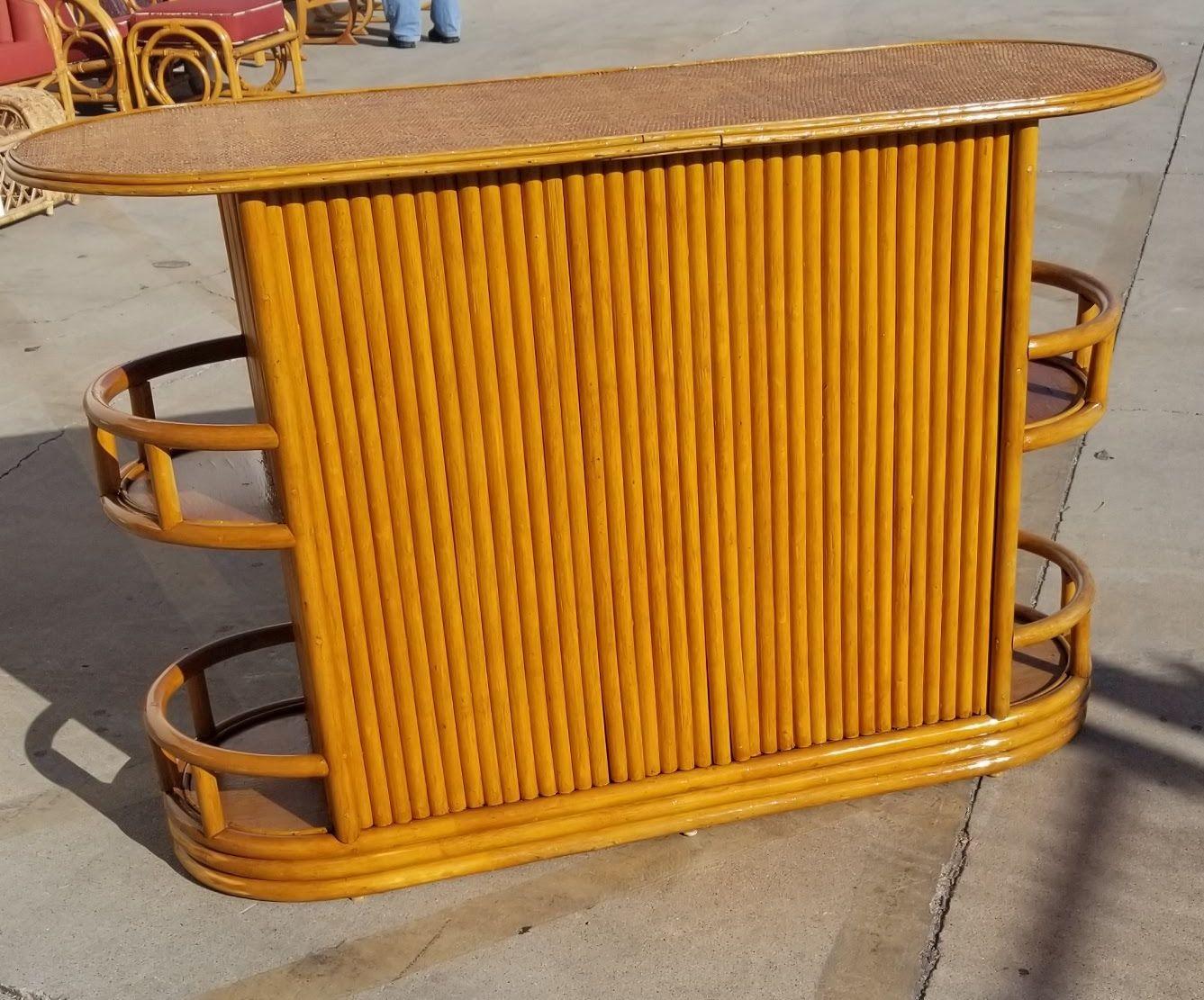 Restored Rattan Dry Bar Featuring Side Shelves and Mat Top For Sale 1