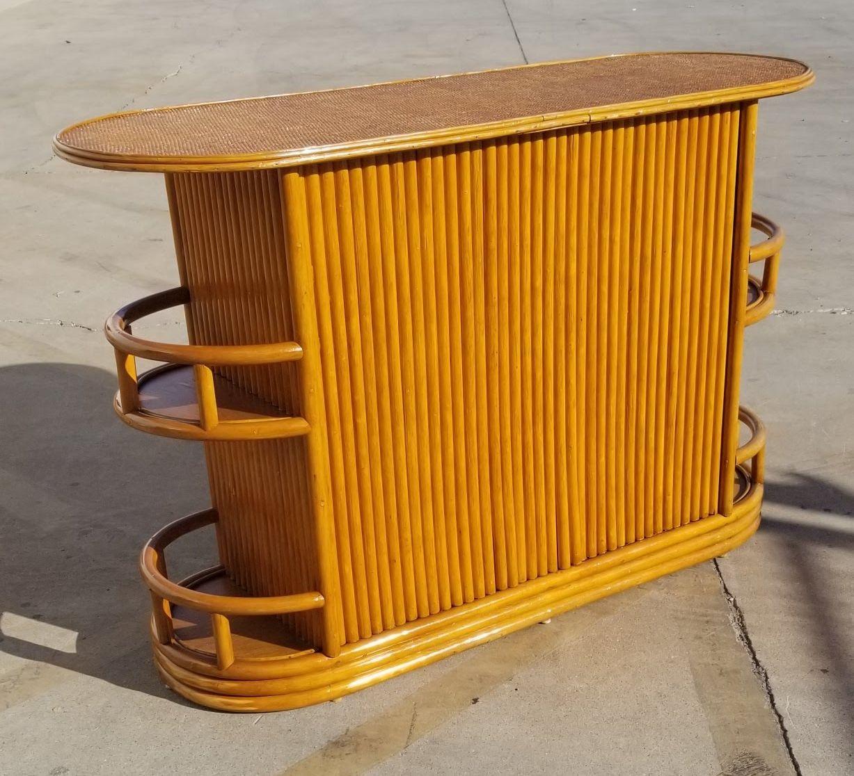 Restored Rattan Dry Bar Featuring Side Shelves and Mat Top For Sale 2