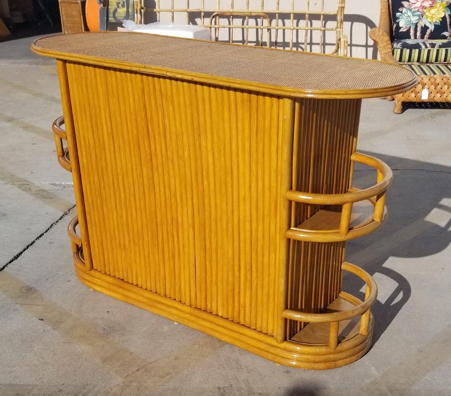 Restored Rattan Dry Bar Featuring Side Shelves and Mat Top For Sale 4