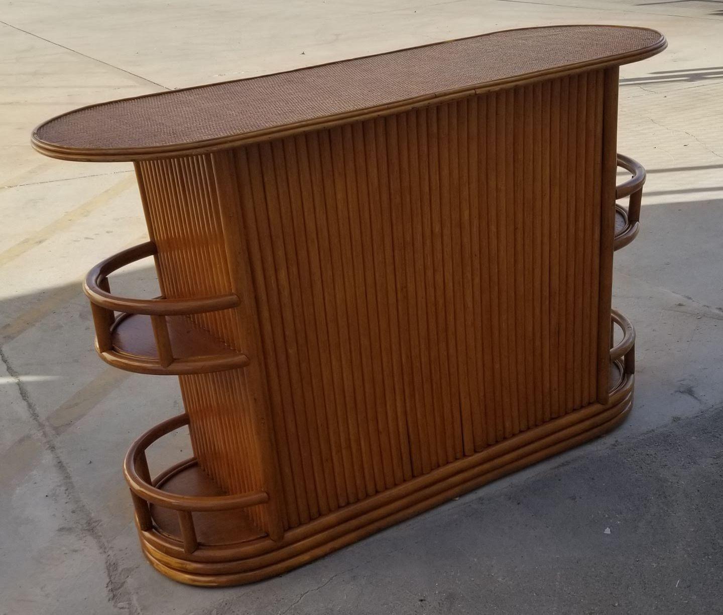 Restored Rattan Dry Bar Featuring Side Shelves and Mat Top For Sale 5
