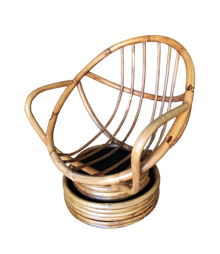 Restored Rattan "Egg" Lounge Chair with Swivel Base at 1stDibs