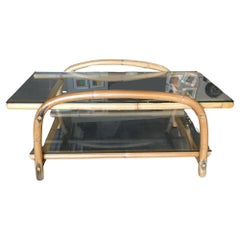 Restored Rattan End Table with Glass