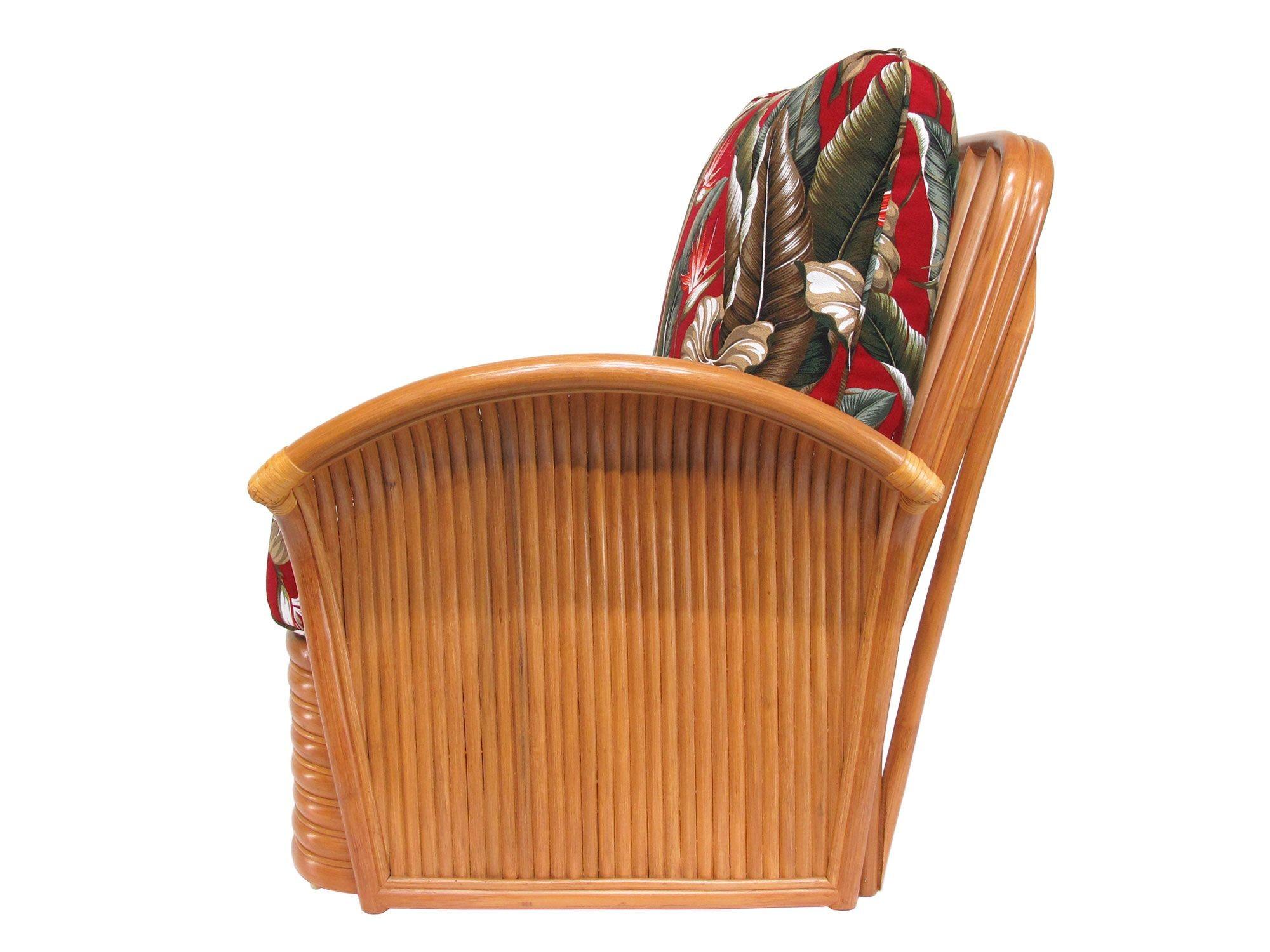 American Restored Rattan Fan Arm Lounge Chair For Sale