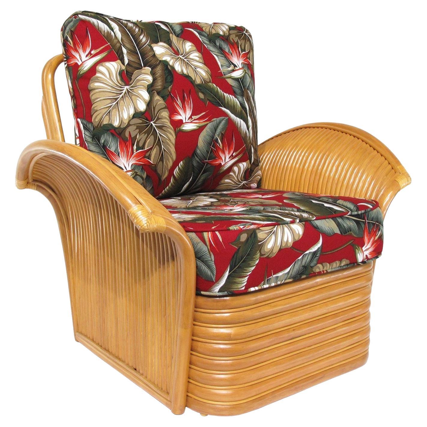 Restored Rattan Fan Arm Lounge Chair For Sale