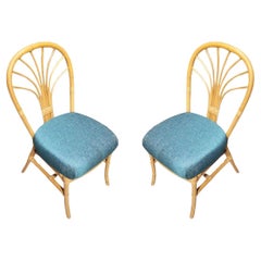 Restored Rattan Fan Back Dining Chairs, Pair