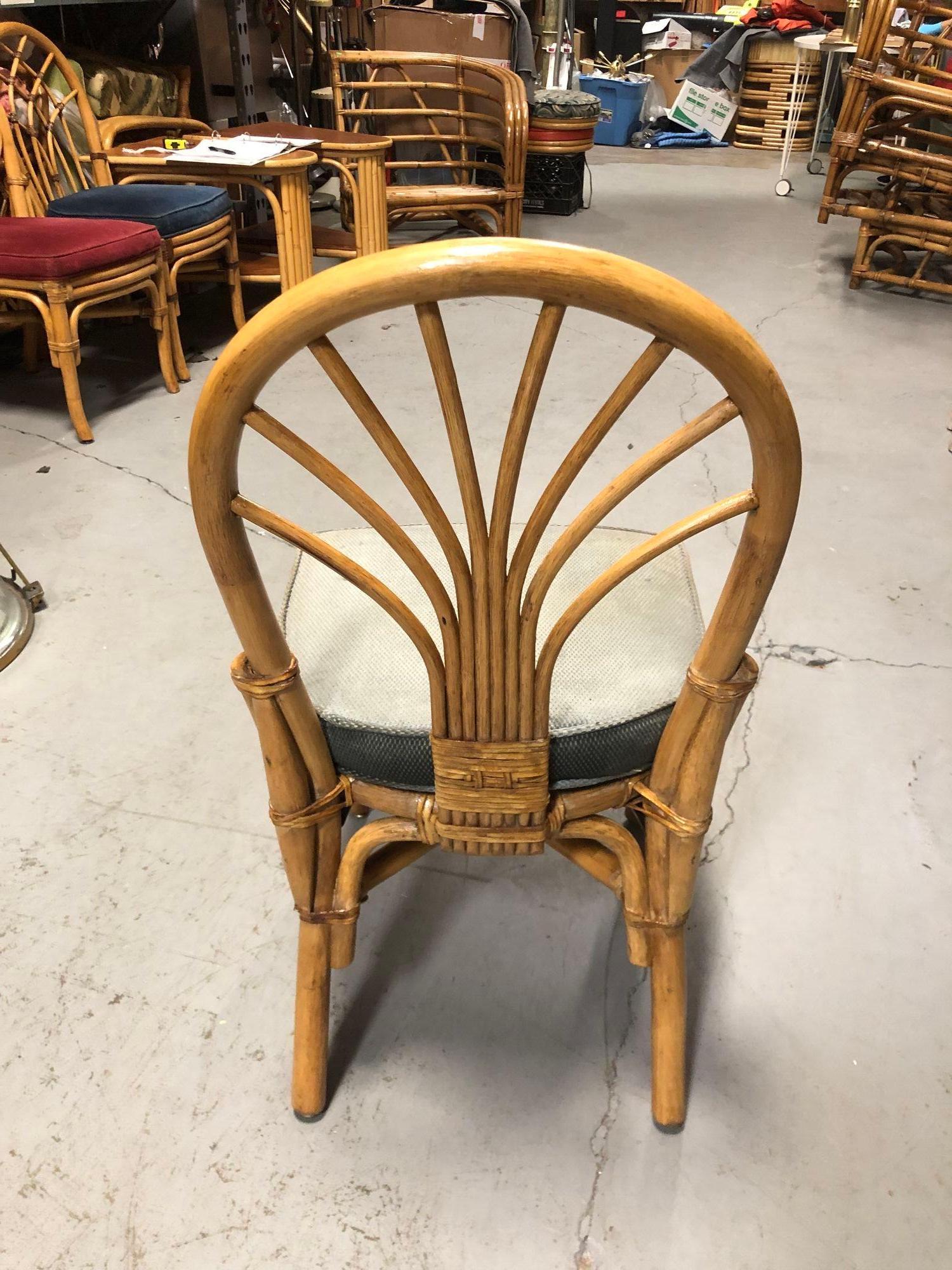 Mid-20th Century Restored Rattan Fan Back Dining Chairs Set of 3