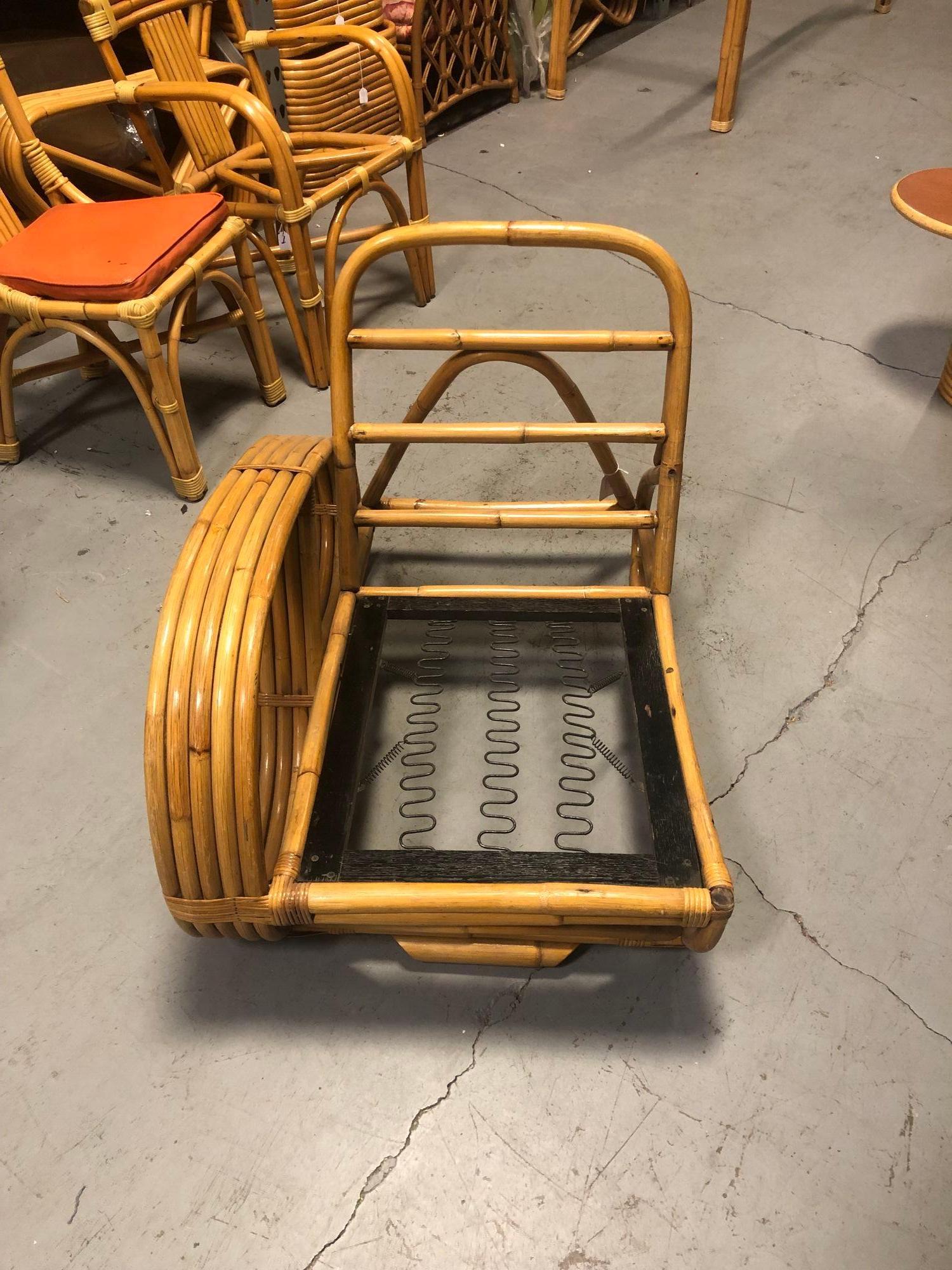Restored Rattan Five-Strand Reverse 3/4 Pretzel Single Arm Lounge Chair In Excellent Condition For Sale In Van Nuys, CA