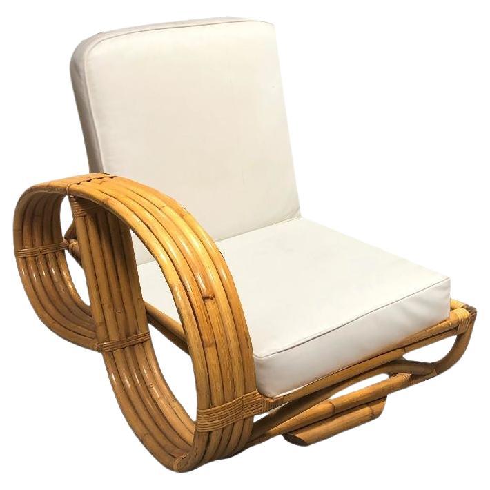Chaise longue à un bras en rotin restauré, à cinq brins et à 3/4 de bretzel inversé