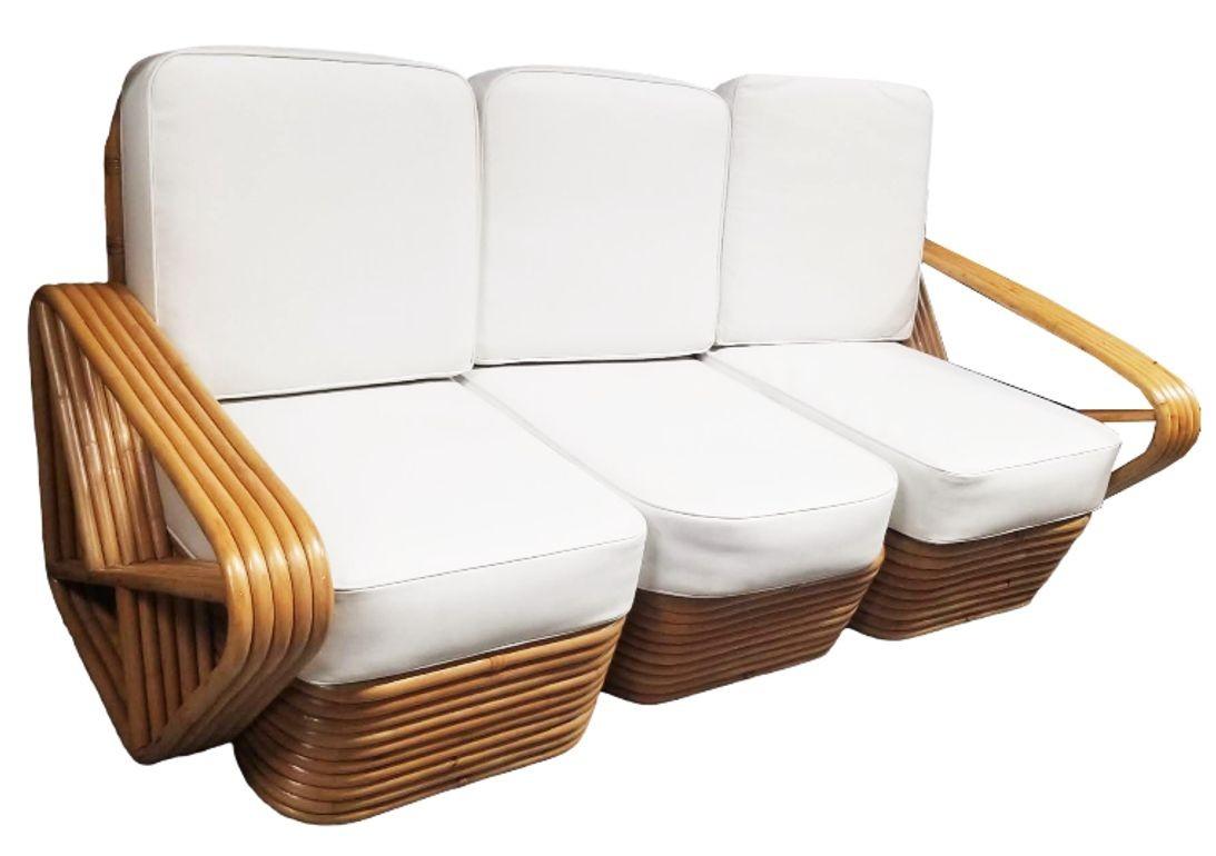 Restauriertes fünfsträngiges, quadratisches Rattan-Sofa und Loungesessel-Set mit Brezel im Angebot 7