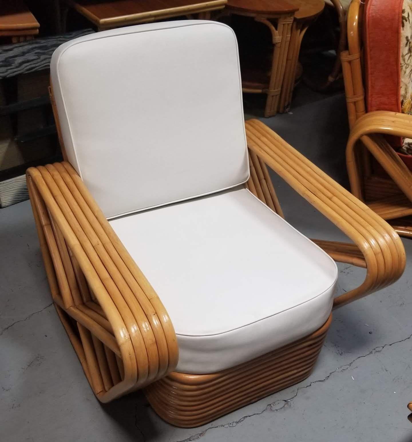Restored Rattan Five Strand Square Pretzel Sofa and Lounge Chair Set In Excellent Condition For Sale In Van Nuys, CA