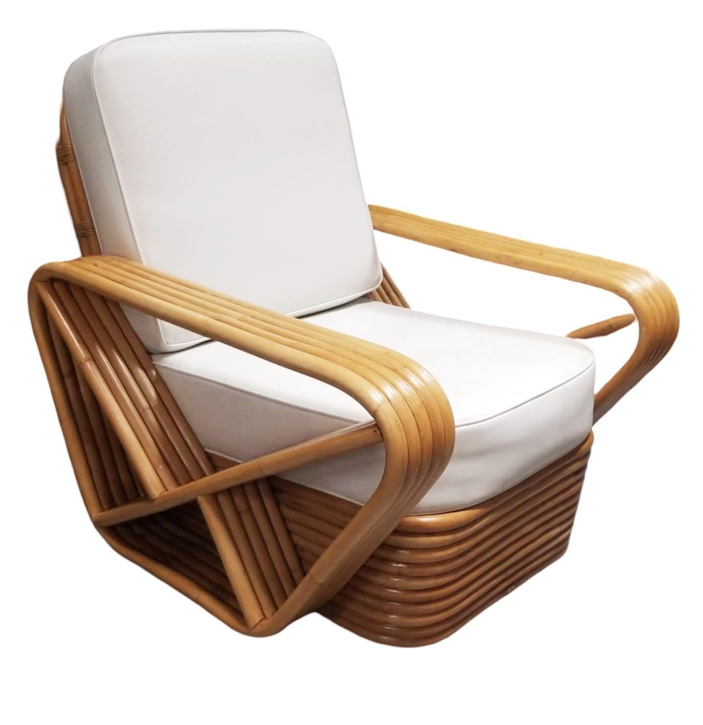 Restored Rattan Five Strand Square Pretzel Sofa and Lounge Chair Set Excellent état - En vente à Van Nuys, CA