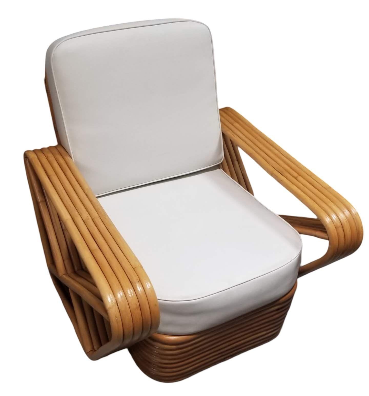 Milieu du XXe siècle Restored Rattan Five Strand Square Pretzel Sofa and Lounge Chair Set en vente