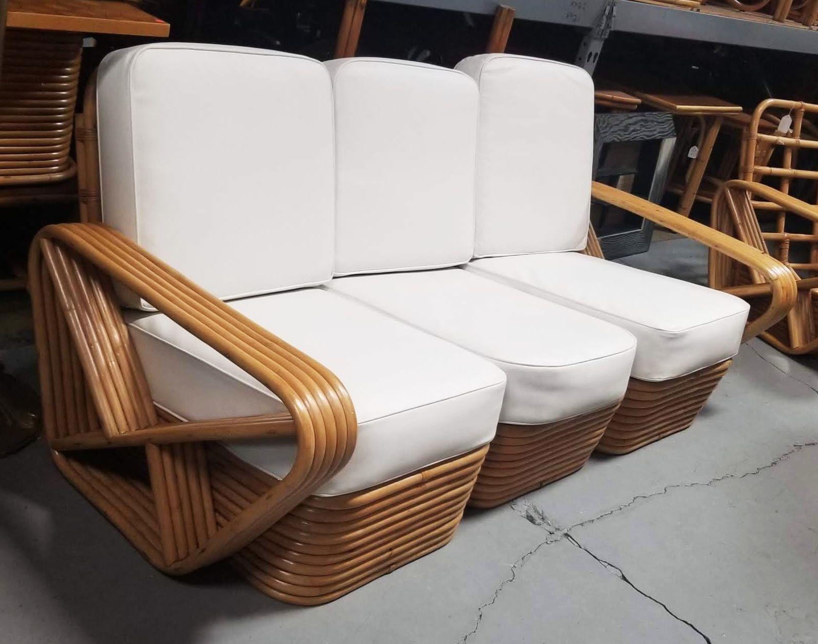 Restauriertes fünfsträngiges, quadratisches Rattan-Sofa und Loungesessel-Set mit Brezel im Angebot 2