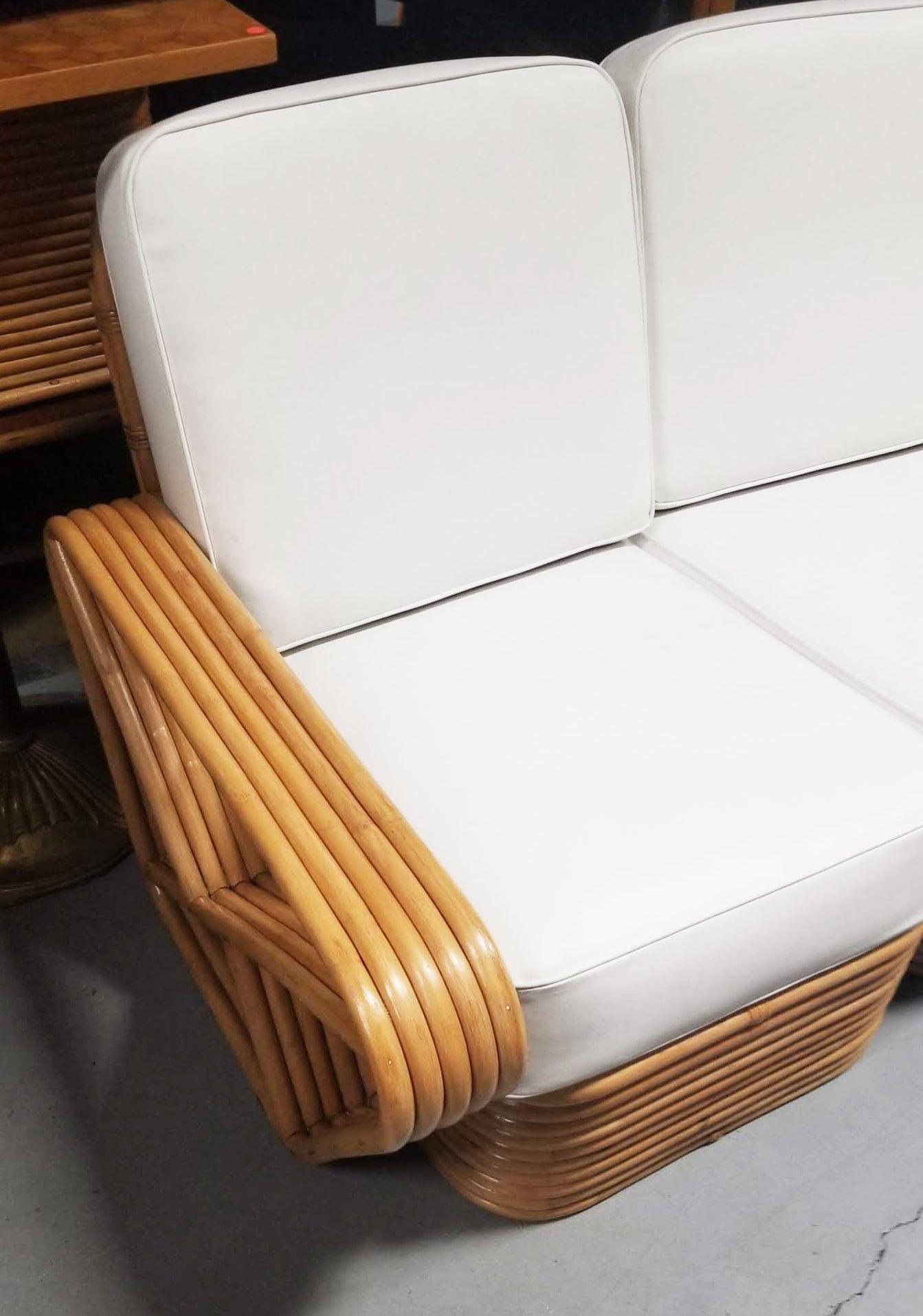 Restauriertes fünfsträngiges, quadratisches Rattan-Sofa und Loungesessel-Set mit Brezel im Angebot 3