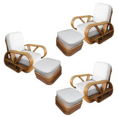 Restaurierter fünfsträngiger Rattan-Sessel „Victory Speed“ mit Ottomane und Ottomane, 3er-Set