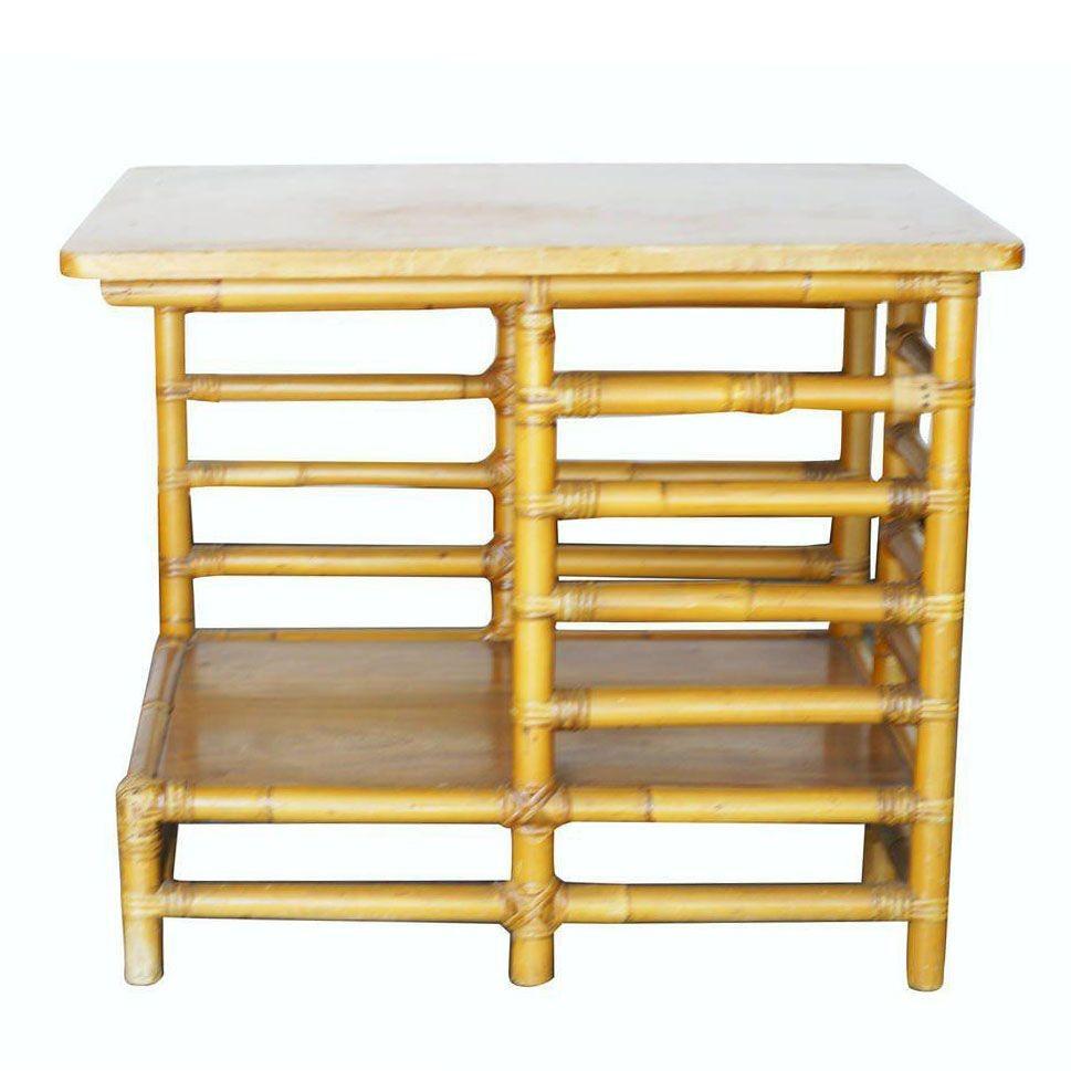 American Restored Rattan Floating Two-Tier Ladder Side Drink Table For Sale