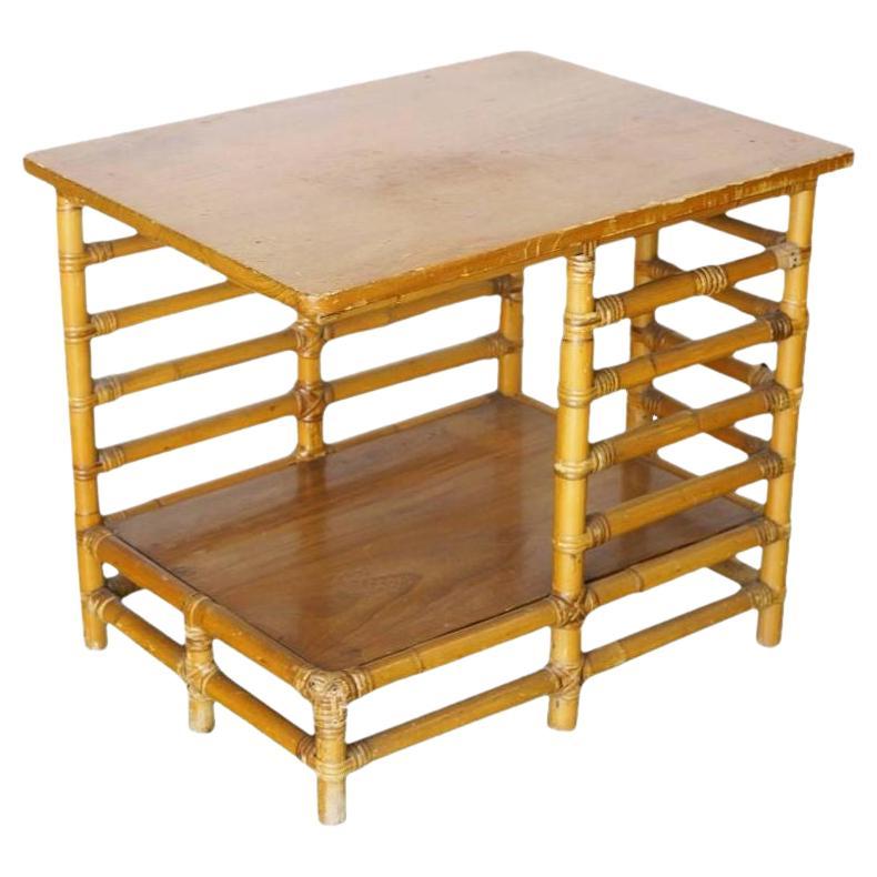 Restored Rattan Floating Two-Tier Ladder Side Drink Table For Sale