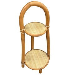 Restored Rattan & Formica Mini Side Drink/Smoke Stand with Handle