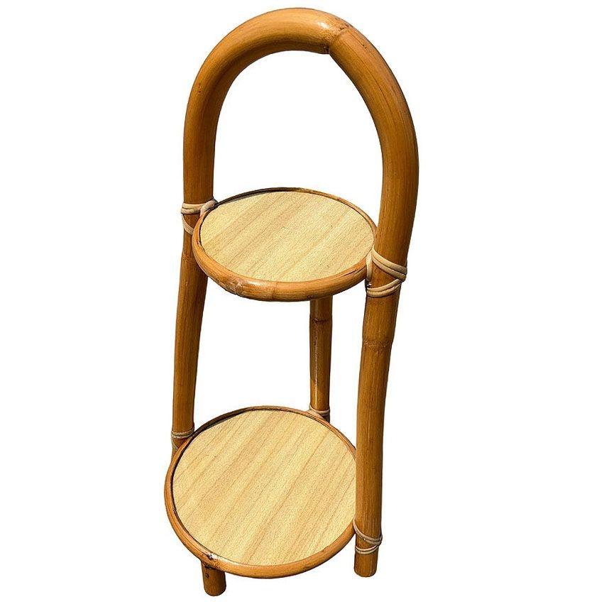 Mid-Century Modern Restored Rattan & Formica Mini Side Drink/Smoke Stand with Handle For Sale