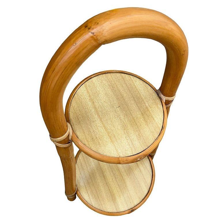 Restored Rattan & Formica Mini Side Drink/Smoke Stand with Handle In Excellent Condition For Sale In Van Nuys, CA