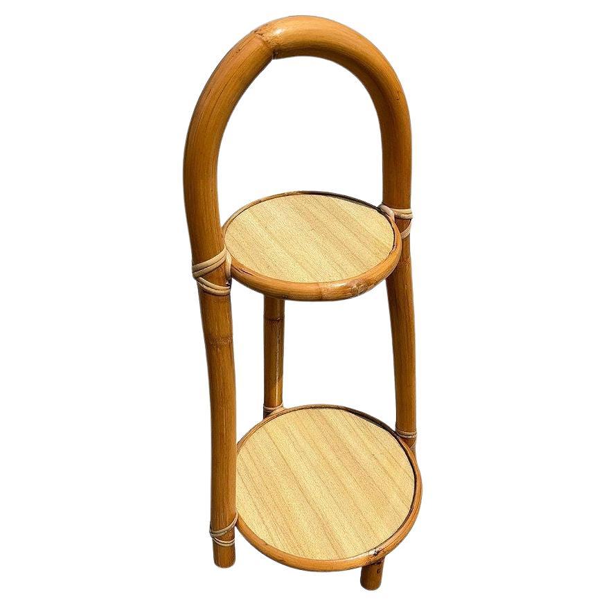 Restored Rattan & Formica Mini Side Drink/Smoke Stand with Handle For Sale