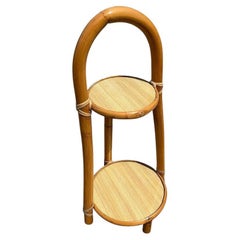 Restored Rattan & Formica Mini Side Drink/Smoke Stand with Handle
