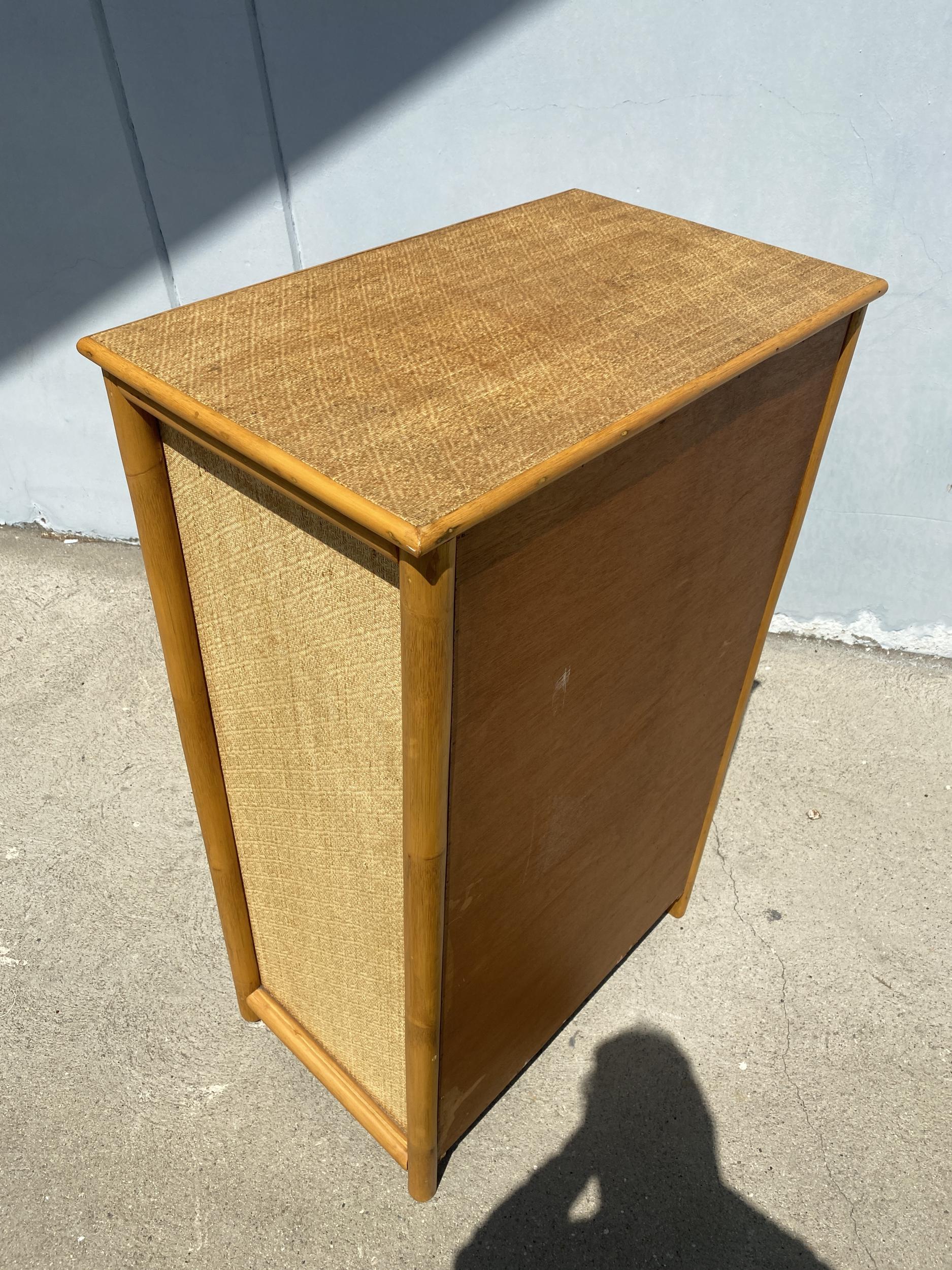 Mid-20th Century Restored Rattan Highboy Dresser with Grassmat Wrappings