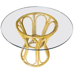 Restored Rattan "Hour Glass" Dining Table with Round Glass Top